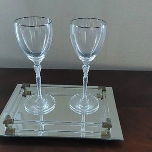 Royal Doulton Oxford Platinum Elegant Crystal Wine Glass Set with Silver Rim Set